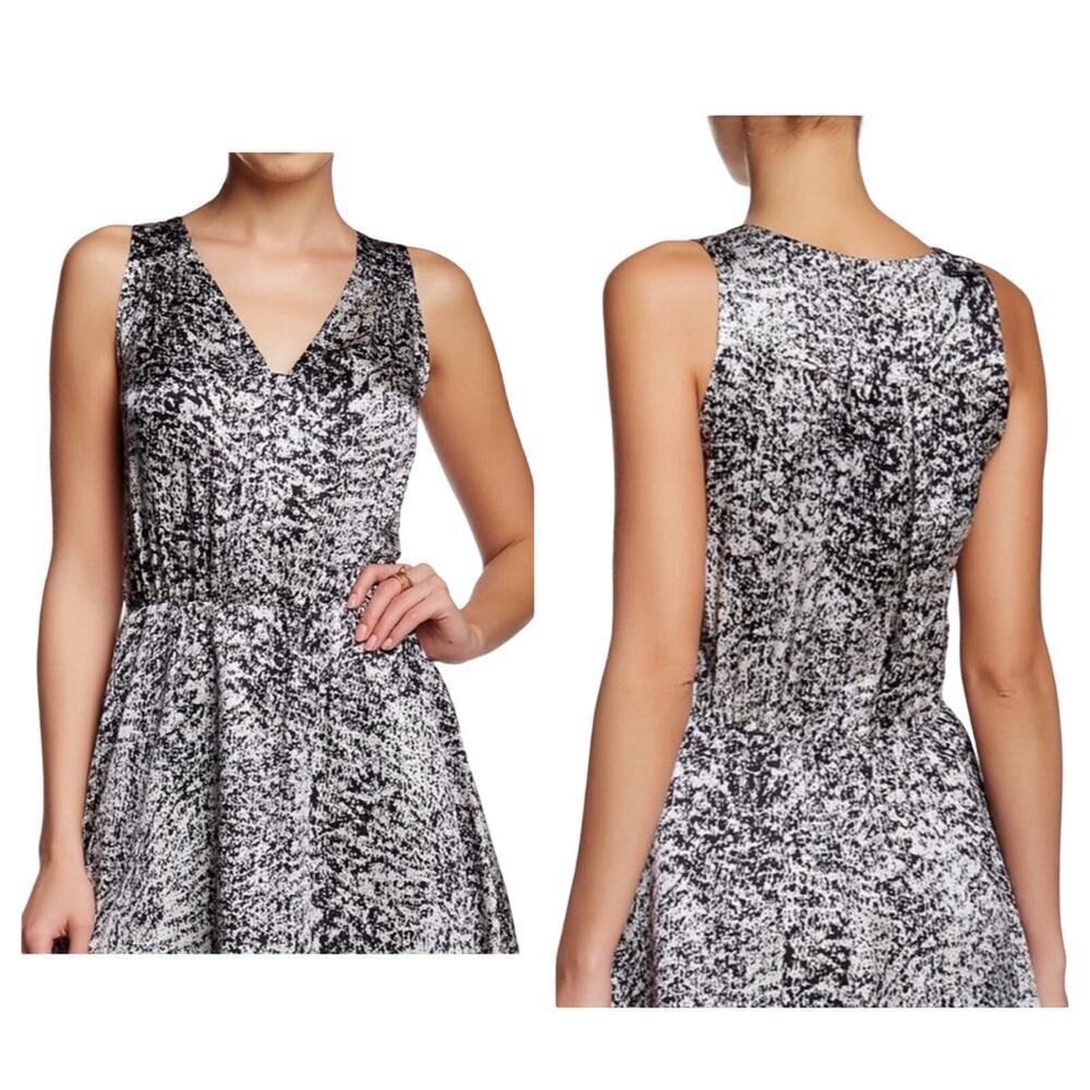 Rebecca Taylor Dress 100% Silk Mini Sleeveless V Neck Black Silver Gray 4